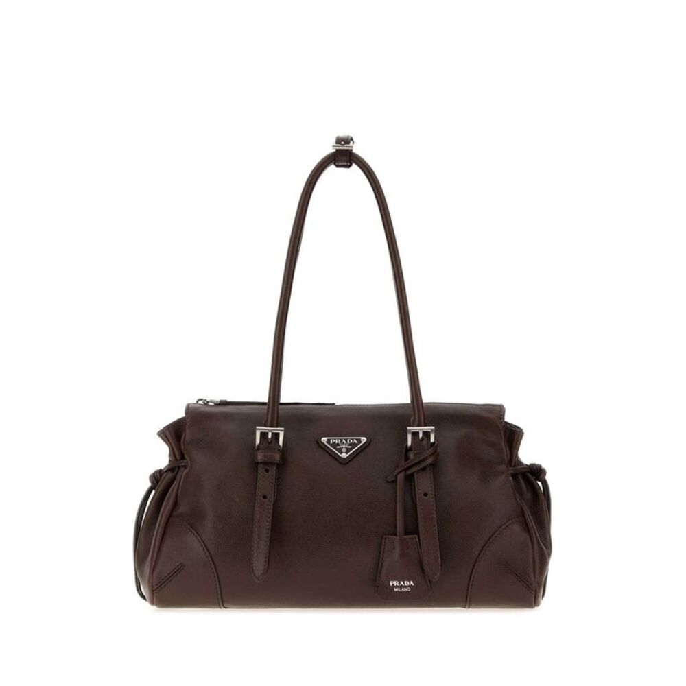 Prada Women Brown Leather Medium Prada Bonnie Shoulder Bag